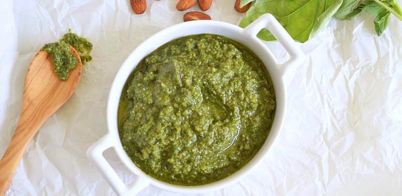 Basil Almond Pesto from littleferrarokitchen.com