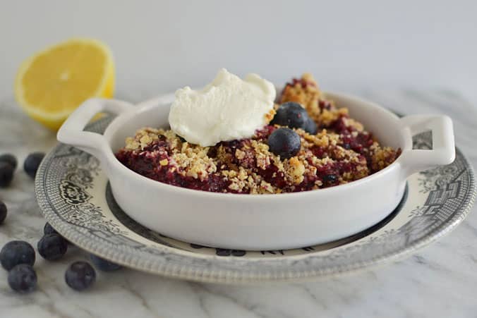 A simple Passover dessert made with fresh or frozen berries, matzo meal and ground almonds. Top with yogurt, labneh or whipped cream for a treat.
