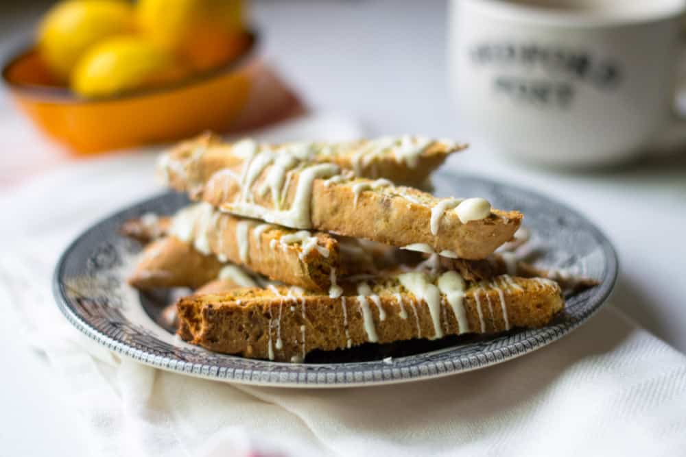 Lemon Biscotti with Pistachios and White Chocolate