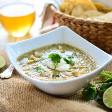 Chicken chili verde is a delicious and simple Mexican stew full of chicken and beans and bright flavors of fresh lime and tomatillos.