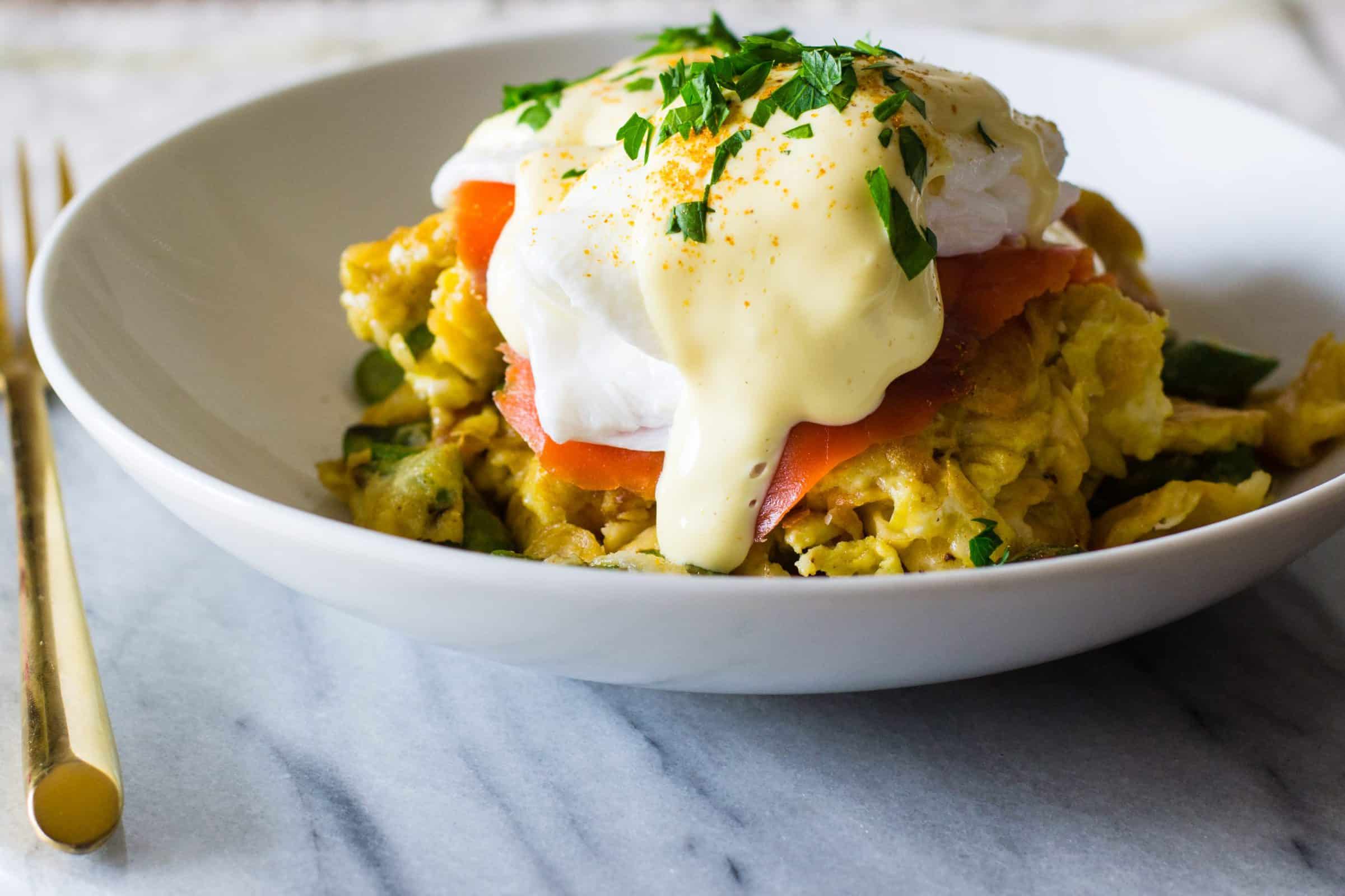 Matzo Brei Eggs Benedict with Lox