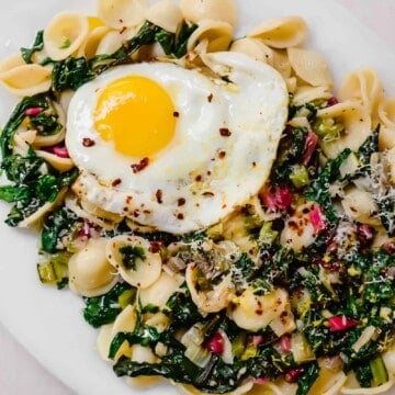 A simple chard pasta recipe, Orecchiette with Swiss Chard, Parmesan and fresh Lemon is light and quick to make for a weeknight dinner.