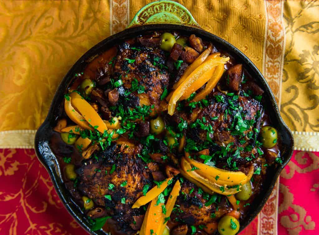 Weeknight Chicken Tagine Recipe with Preserved Lemons, Olives and Dried Apricots