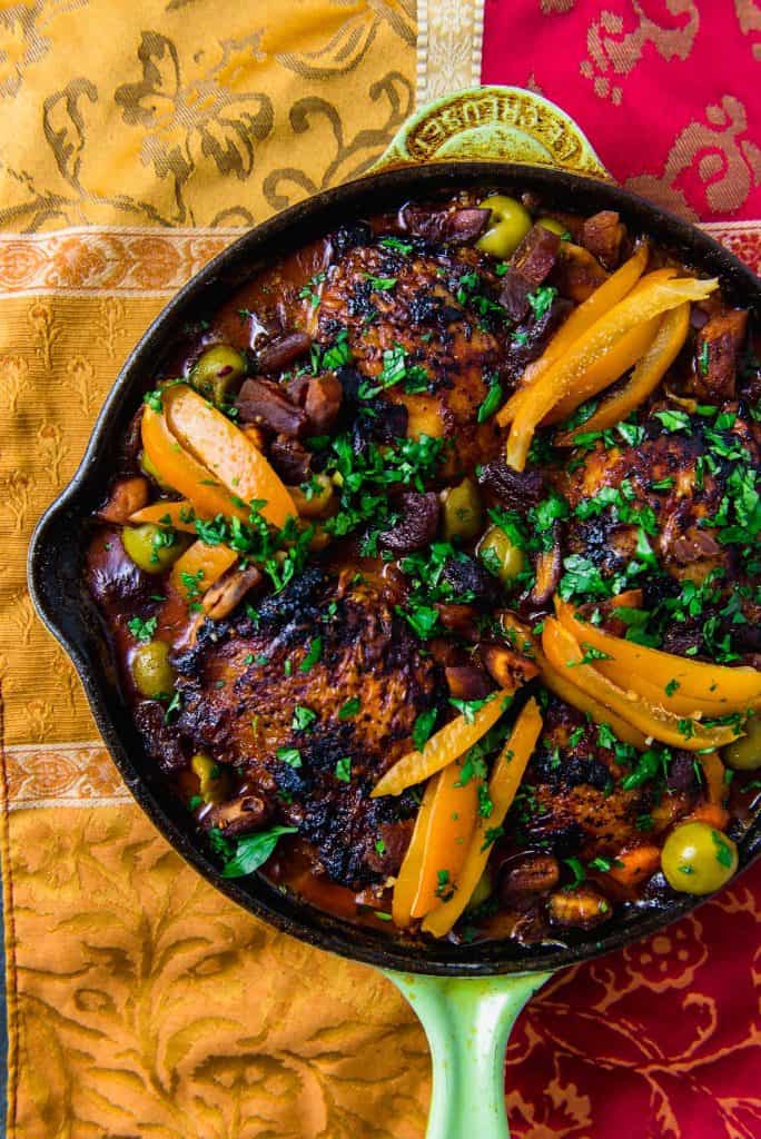 Weeknight Chicken Tagine Recipe with Preserved Lemons, Olives and Dried Apricots