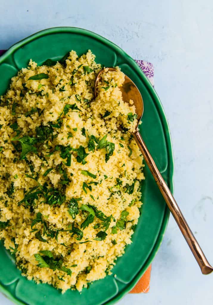 A simple four ingredient recipe for lemon herb couscous that takes nearly 15 minutes and is a fantastic side to Mediterranean dishes.