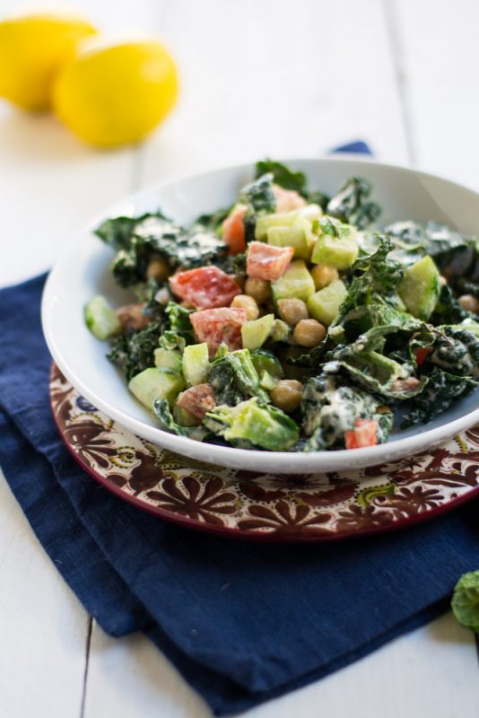 Chopped Kale and Chickpea Salad with Creamy Tahini Dressing