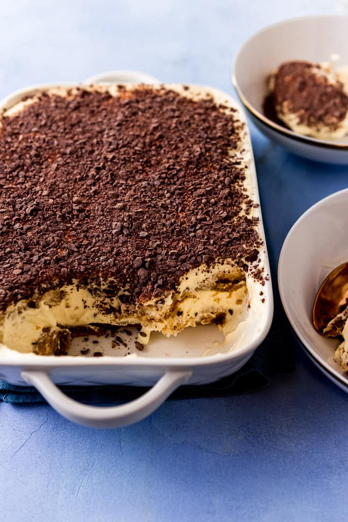 Classic tiramisu recipe layered with flavors of espresso and amaretto for an extra pop of flavor. Creamy, decadent and slightly nutty from the almond liquor, this is a recipe everyone should have in their repertoire. 