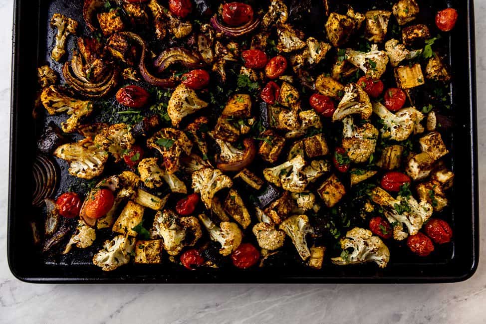 Mediterranean roasted vegetables are a simple and flavorful side dish that is seasoned with a bold spice mix of za'atar, smoky paprika, garlic and earthy turmeric. Use this blend on any combination of vegetables for a big pop of flavor.