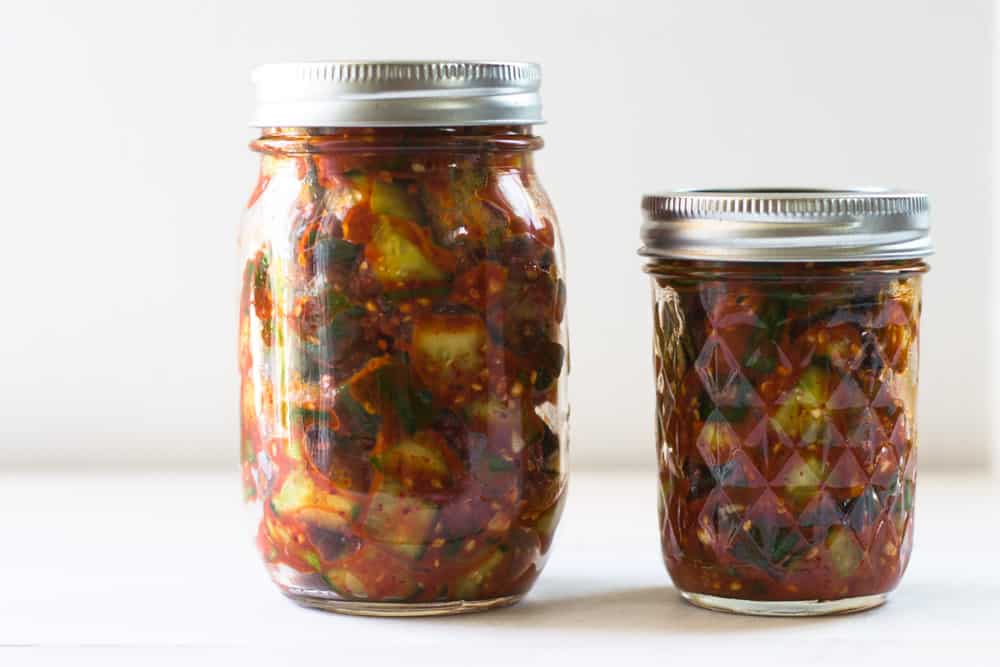 are in season. Cucumber kimchi is spicy, salty and crunchy and a perfect side to go with grilled meats or simple white rice. Pack cucumber kimchi into glass jars.