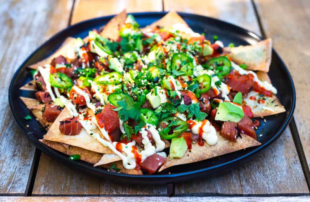 Ahi Poke Nachos with All The Toppings - The Little Ferraro Kitchen