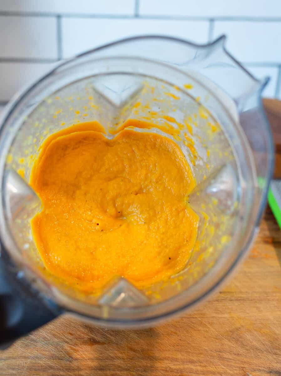 Blended butternut squash sauce that is incredibly smooth and perfect for pasta.