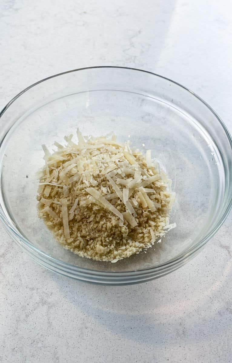 Shredded parmesan cheese is added to panko breadcrumbs for the roasted delicata squash.