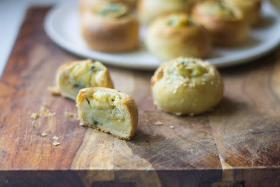 Spinach and Potato Knish with Caramelized Onions