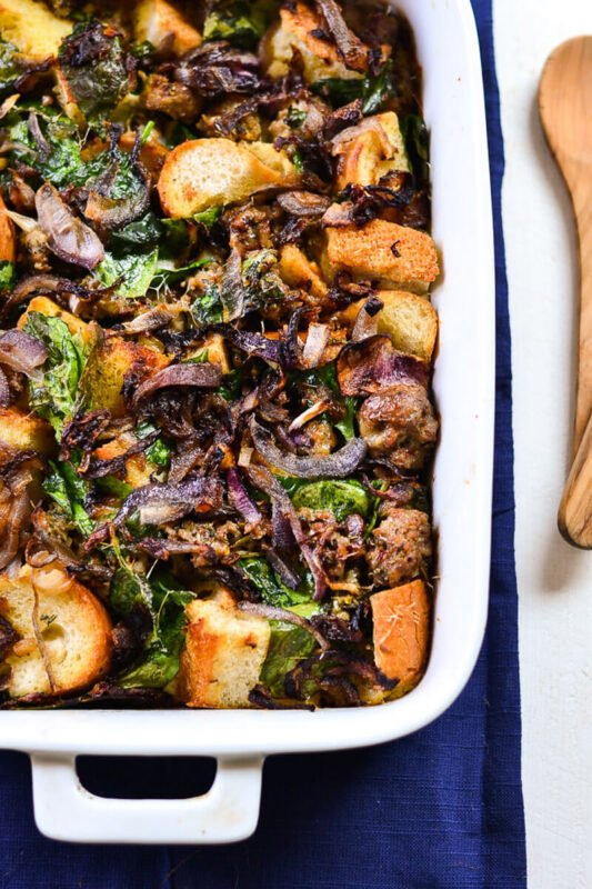 Savory Sausage Bread Pudding with Spinach