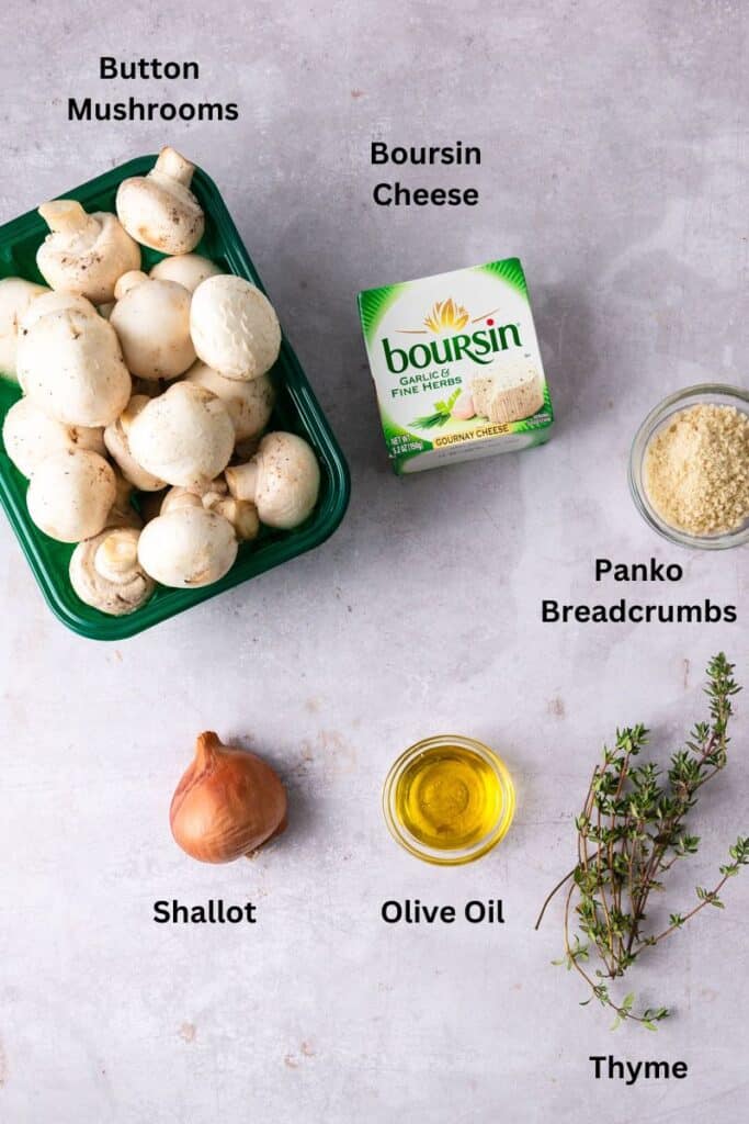 Ingredients for boursin stuffed mushrooms.