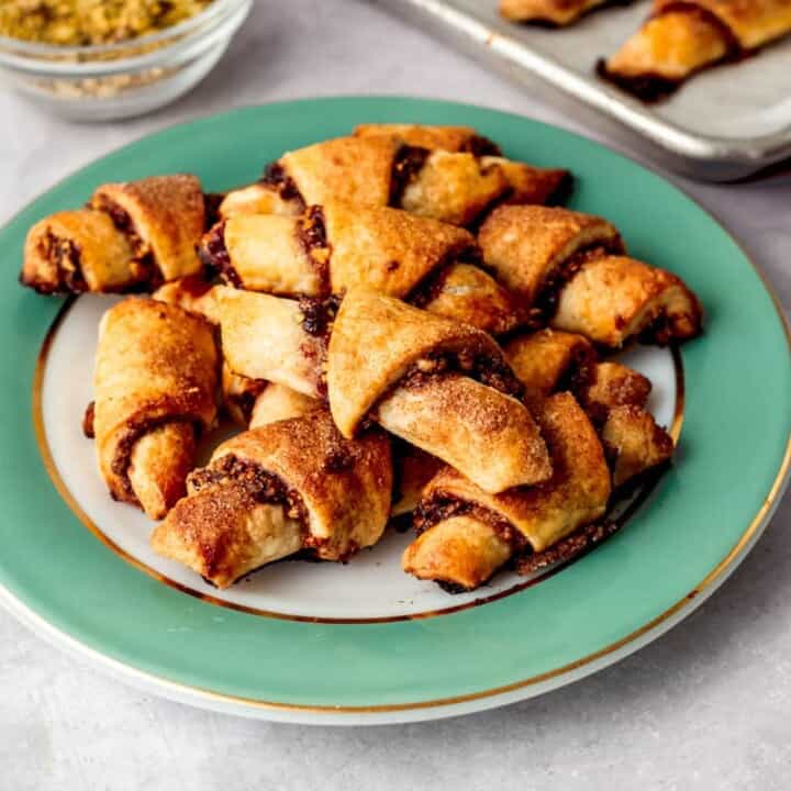 Sticky Cinnamon Bun Rugelach with Caramel and Streusel Topping