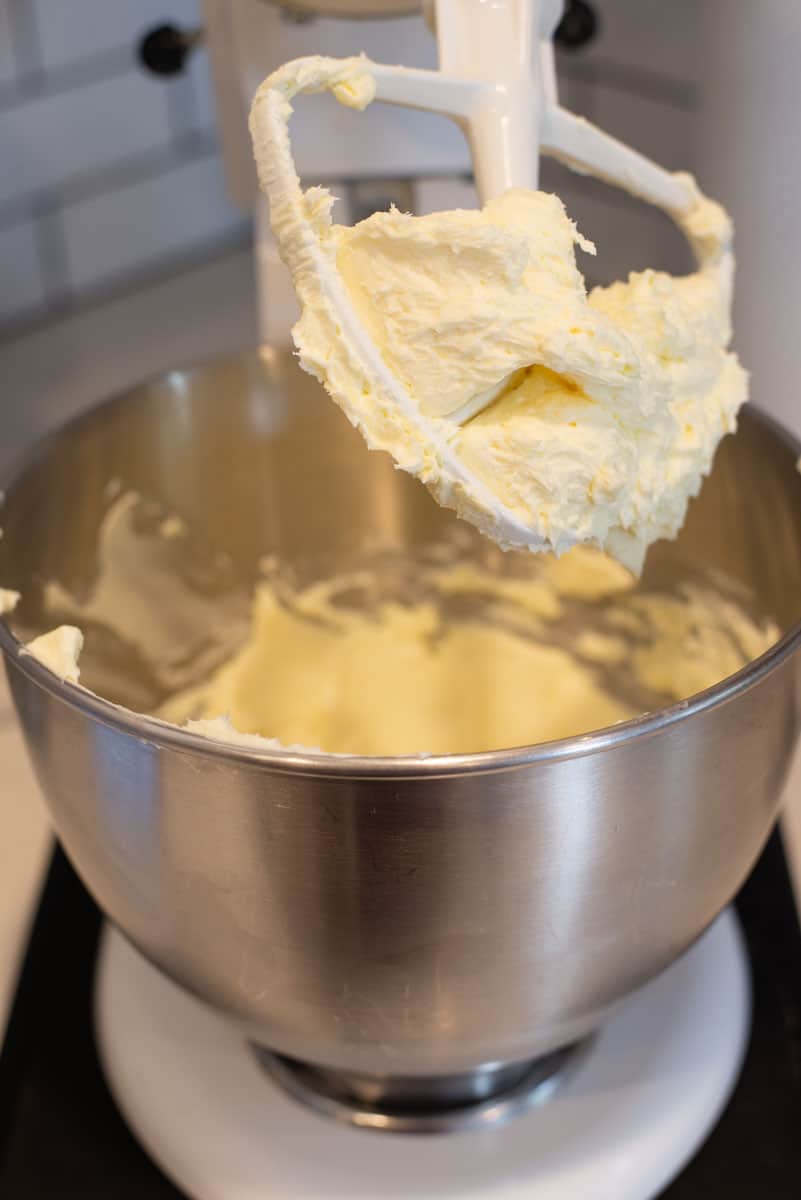 Cream the cream cheese and butter until very creamy and incorporated well.