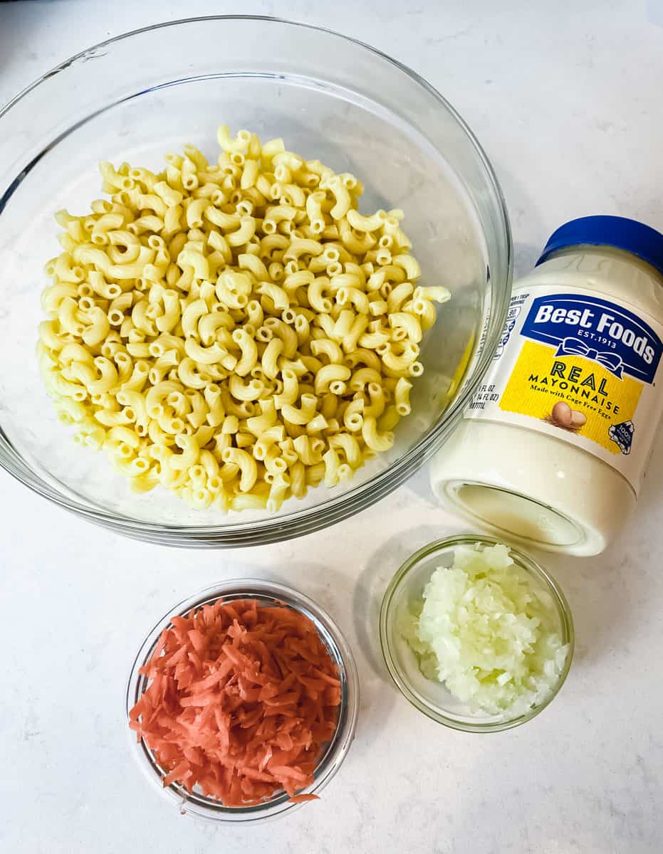 Ingredients for Hawaiian mac salad include Best Foods mayonnaise.