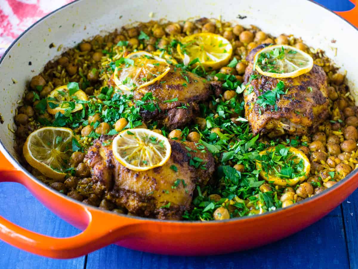 One Pot Chicken and Rice with Lemon and Chickpeas