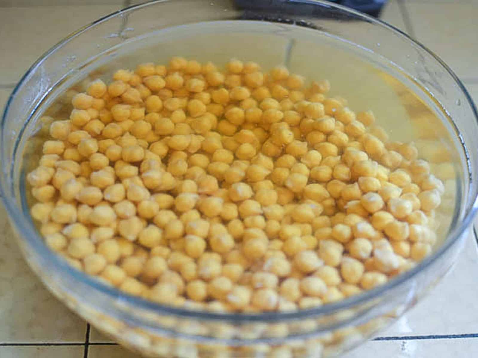 Soak the dried chickpeas in water for at least 8 hours or overnight, until they double in size. 