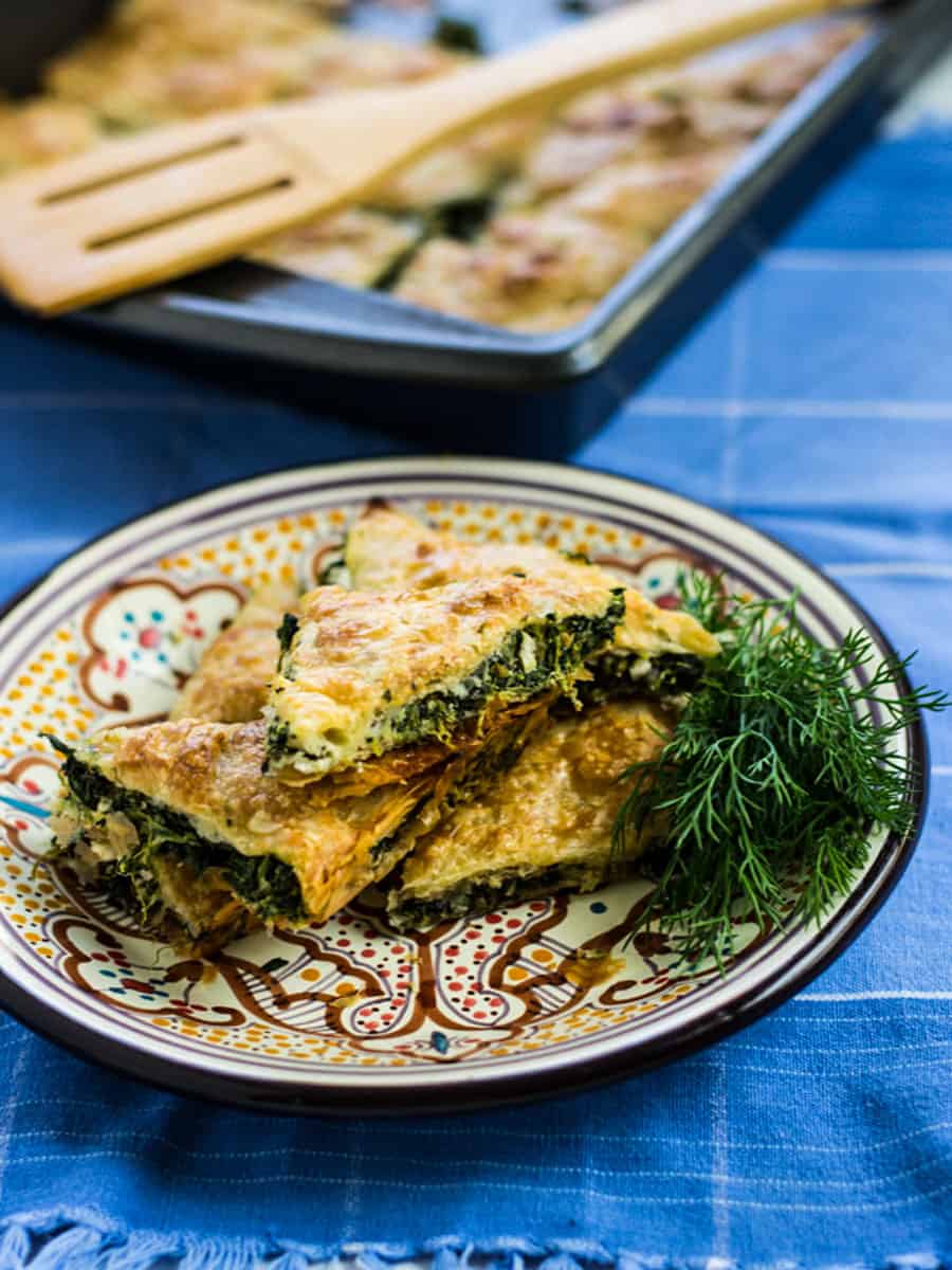 Turkish borek with spinach and feta filling.