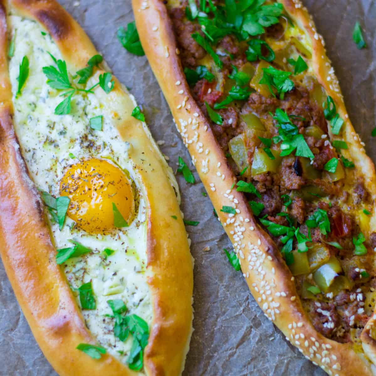 Turkish Pide Turkish Flatbread Pizza With 2 Different Fillings Turkish Pide Turkish Flatbread Pizza With 2 Different Fillings