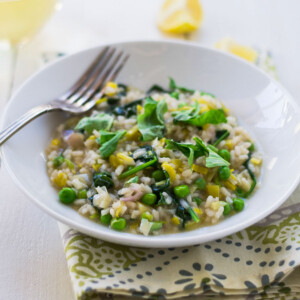 Creamy spinach risotto with lemon and parmesan.