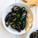 Mussels mariniere recipe from Julia Child.