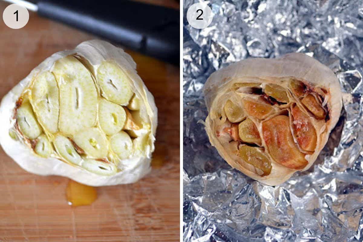 Roast whole garlic bulb in the oven.