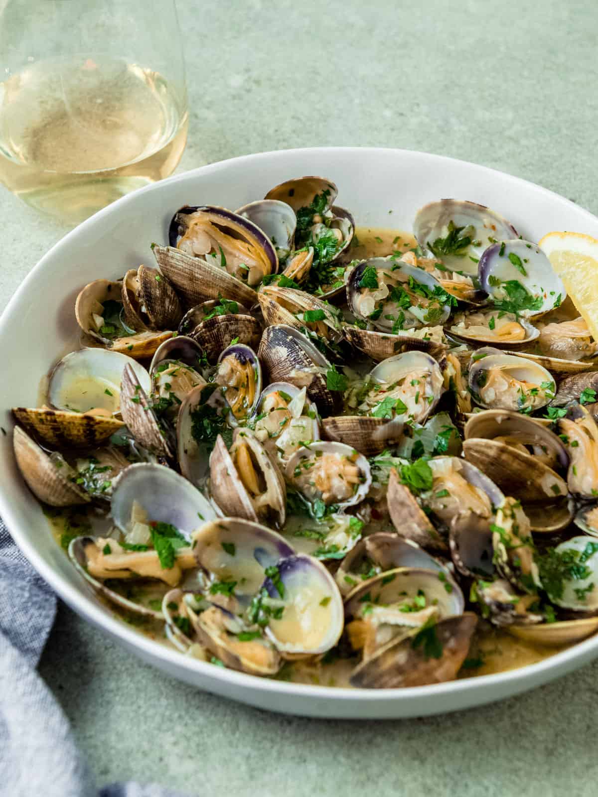 White wine clams with garlic and butter.