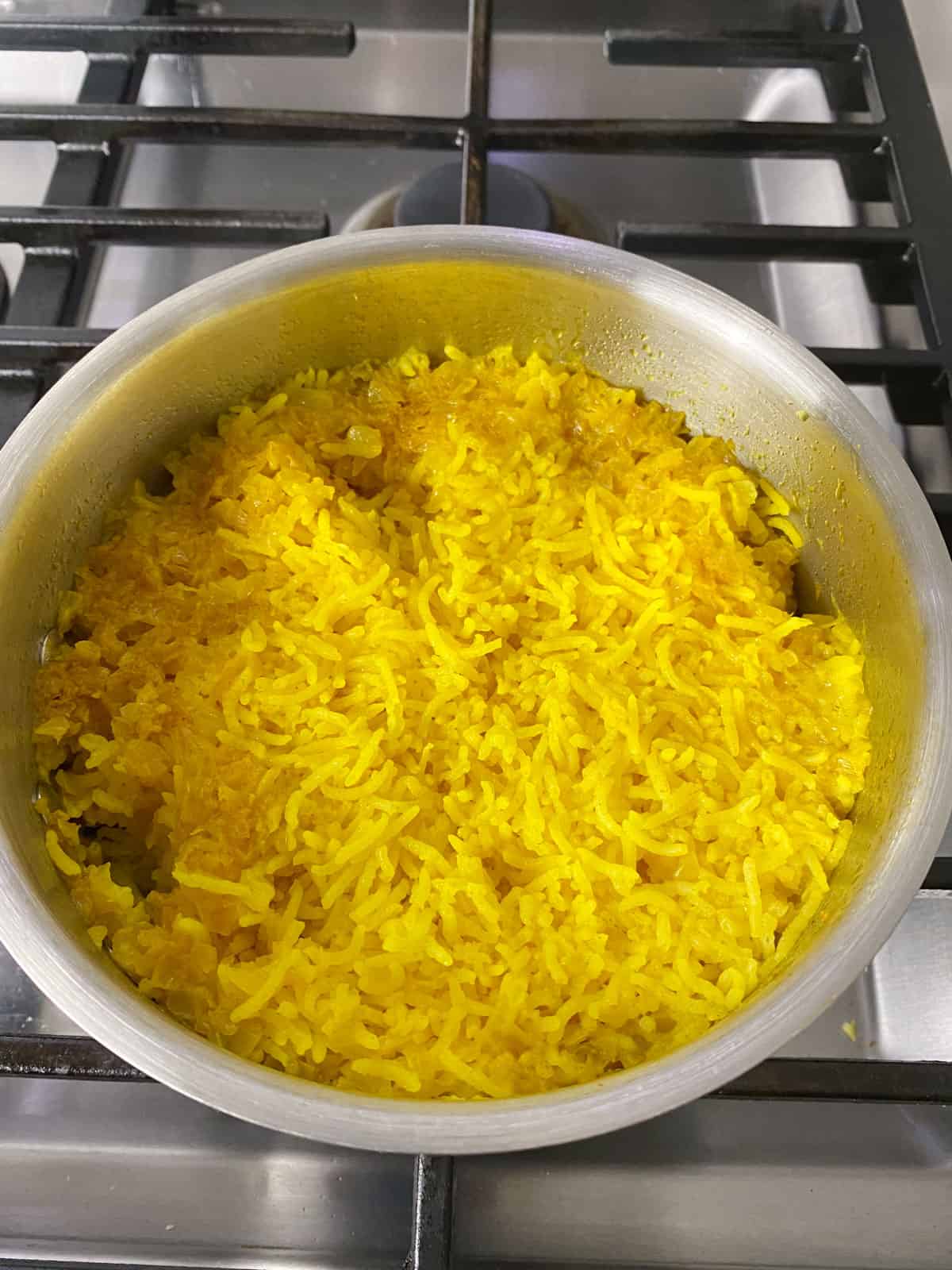 Cook the basmati rice until liquid has absorbed.