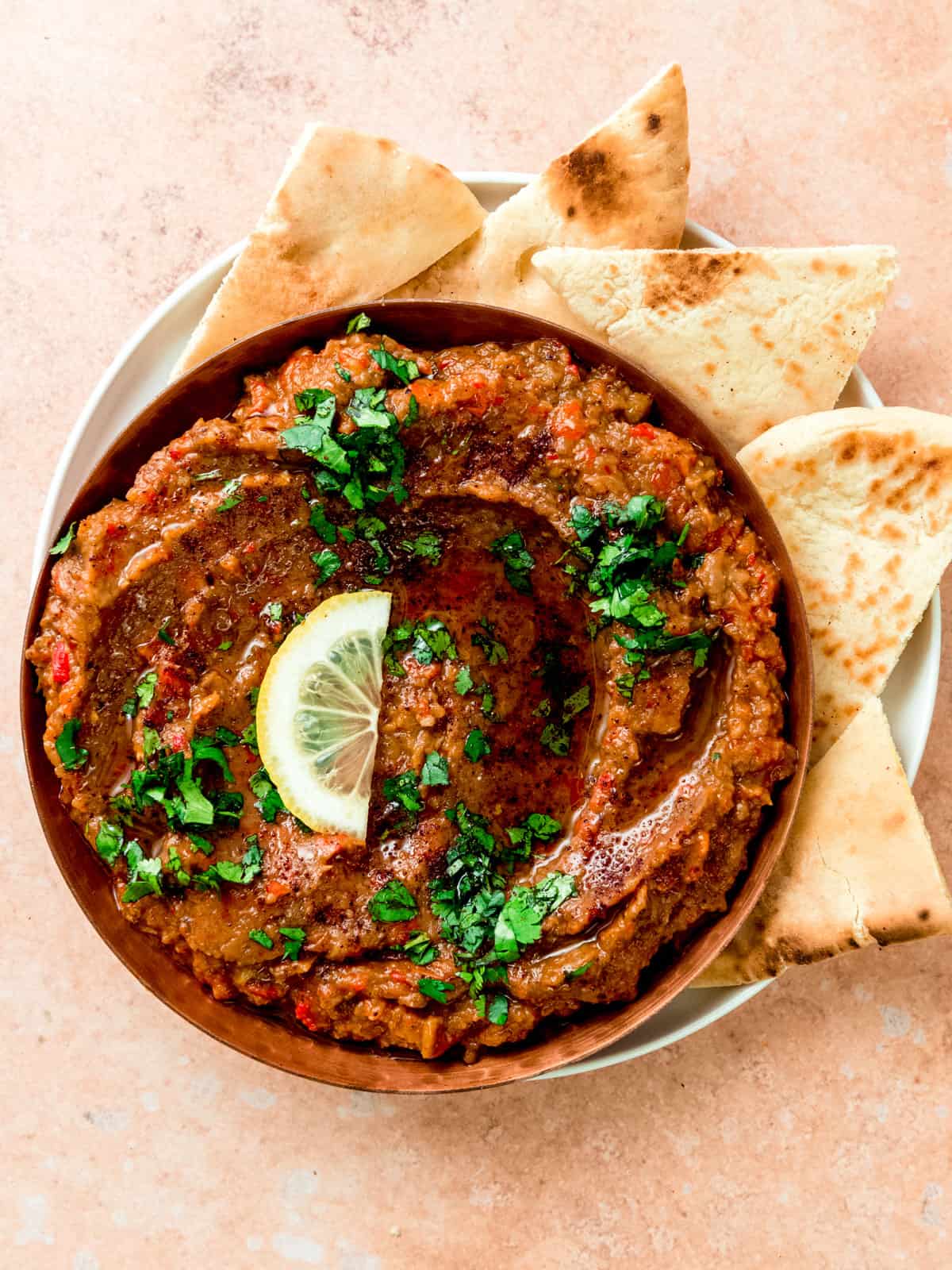 Roasted eggplant dip with bell peppers also known as, baba ganoush without tahini.