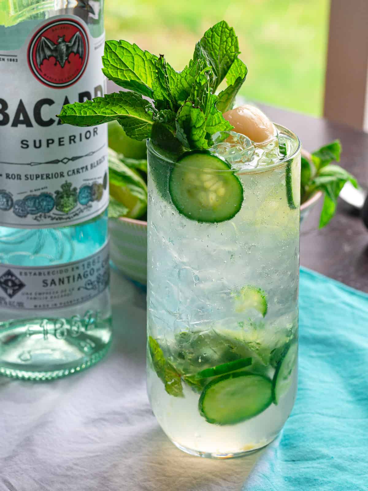Refreshing lychee mojito with simple syrup and fresh cucumber