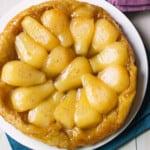 Pear tart tatin with puff pastry.