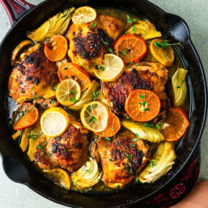 Roasted chicken with turmeric, fennel and citrus.