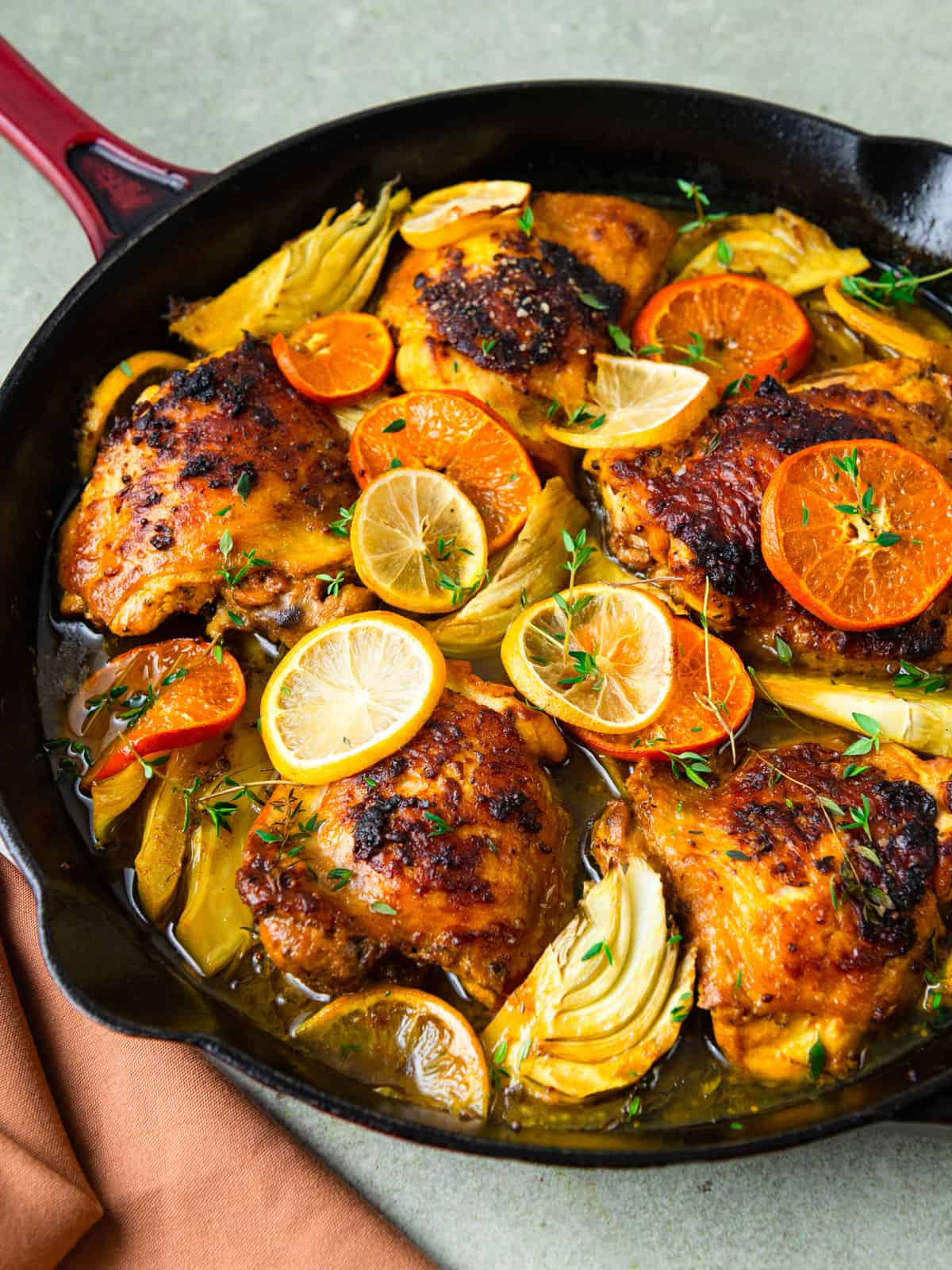 Citrus chicken with fennel and fresh thyme.