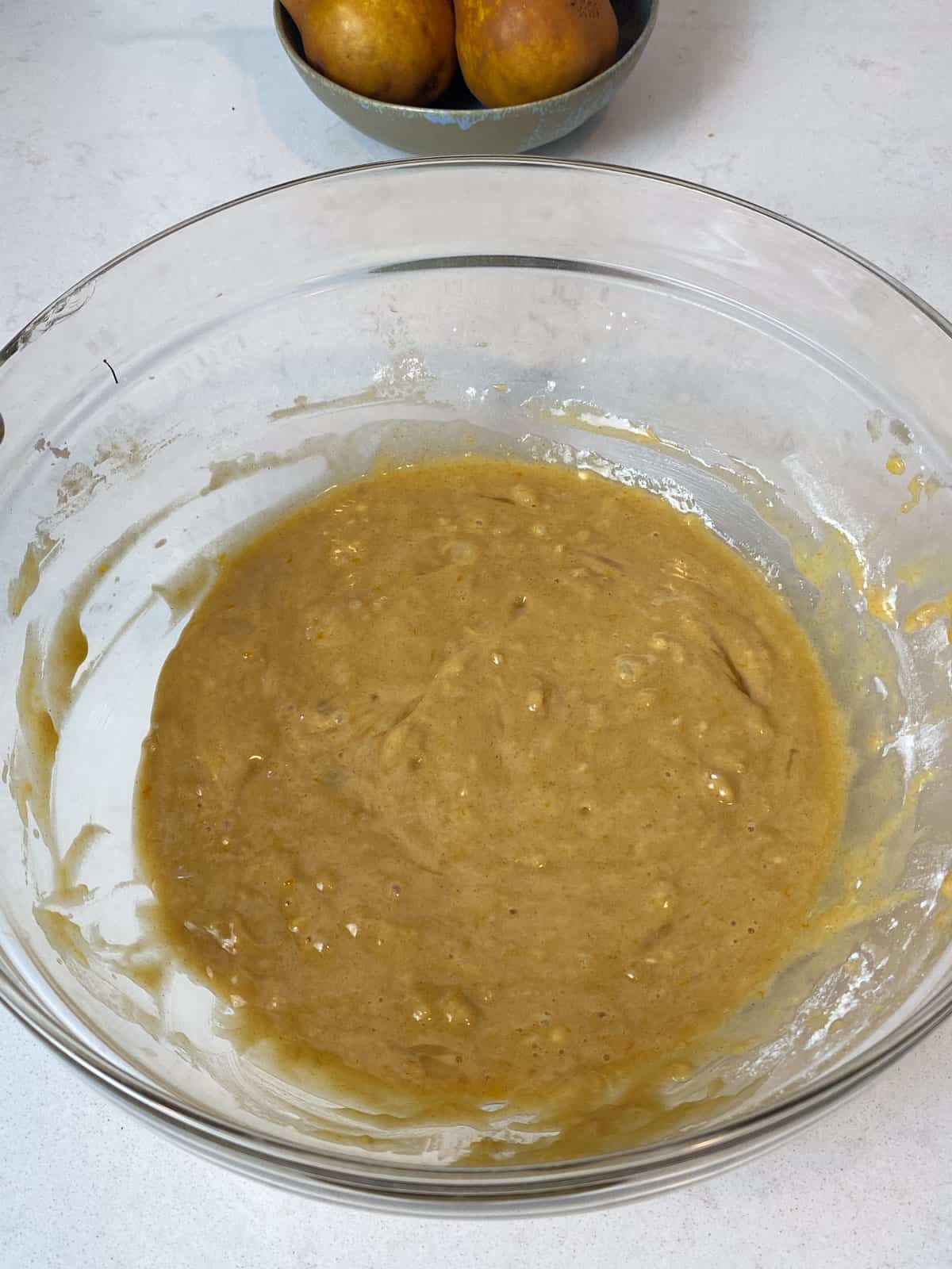 Mix the cake batter together until there is no visible flour left.