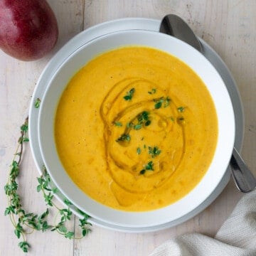 Creamy butternut squash and pear soup.