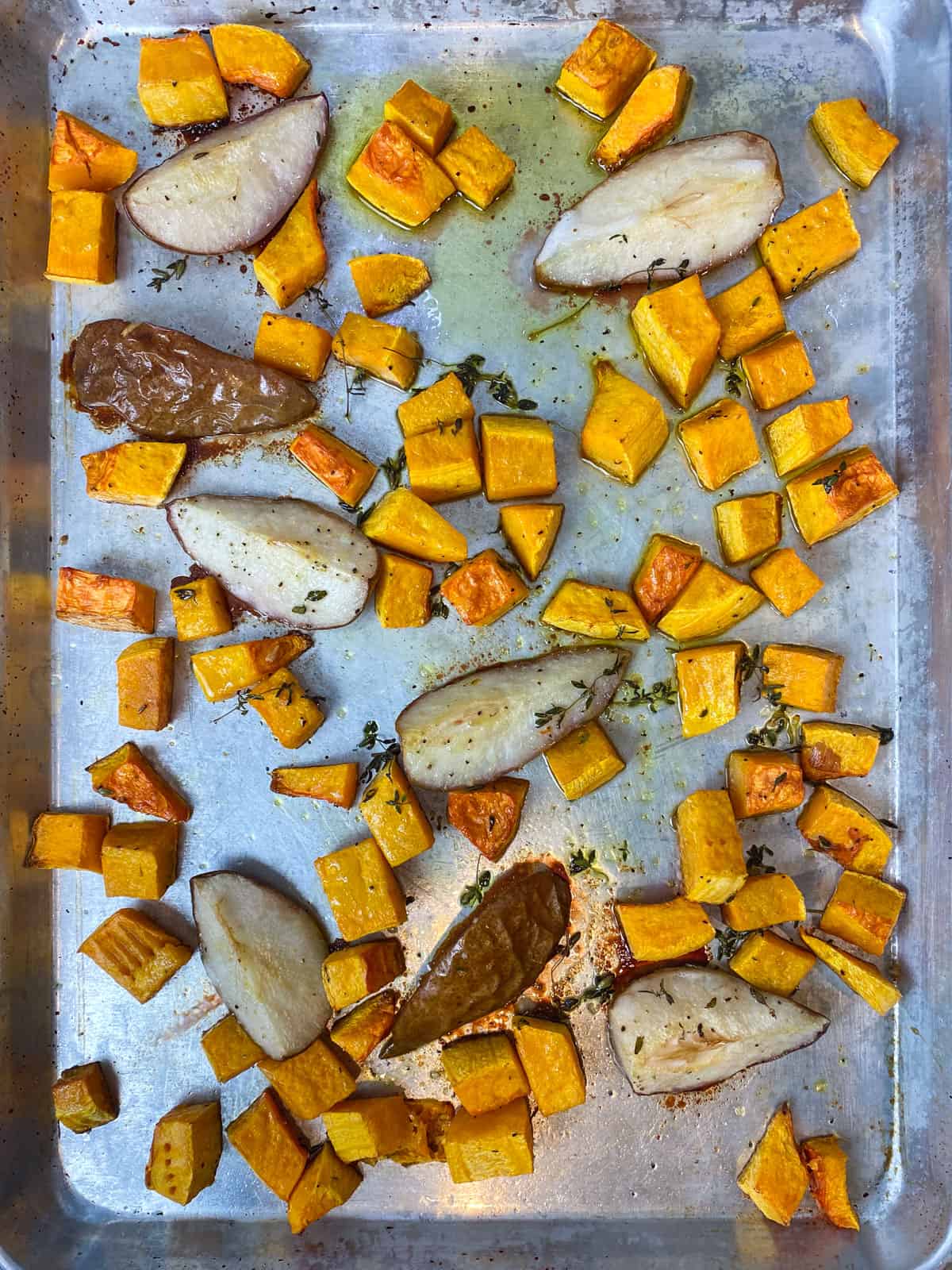 Roast the butternut squash and pears until fork tender.