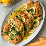 Recipe for chicken francese with lemon and white wine.