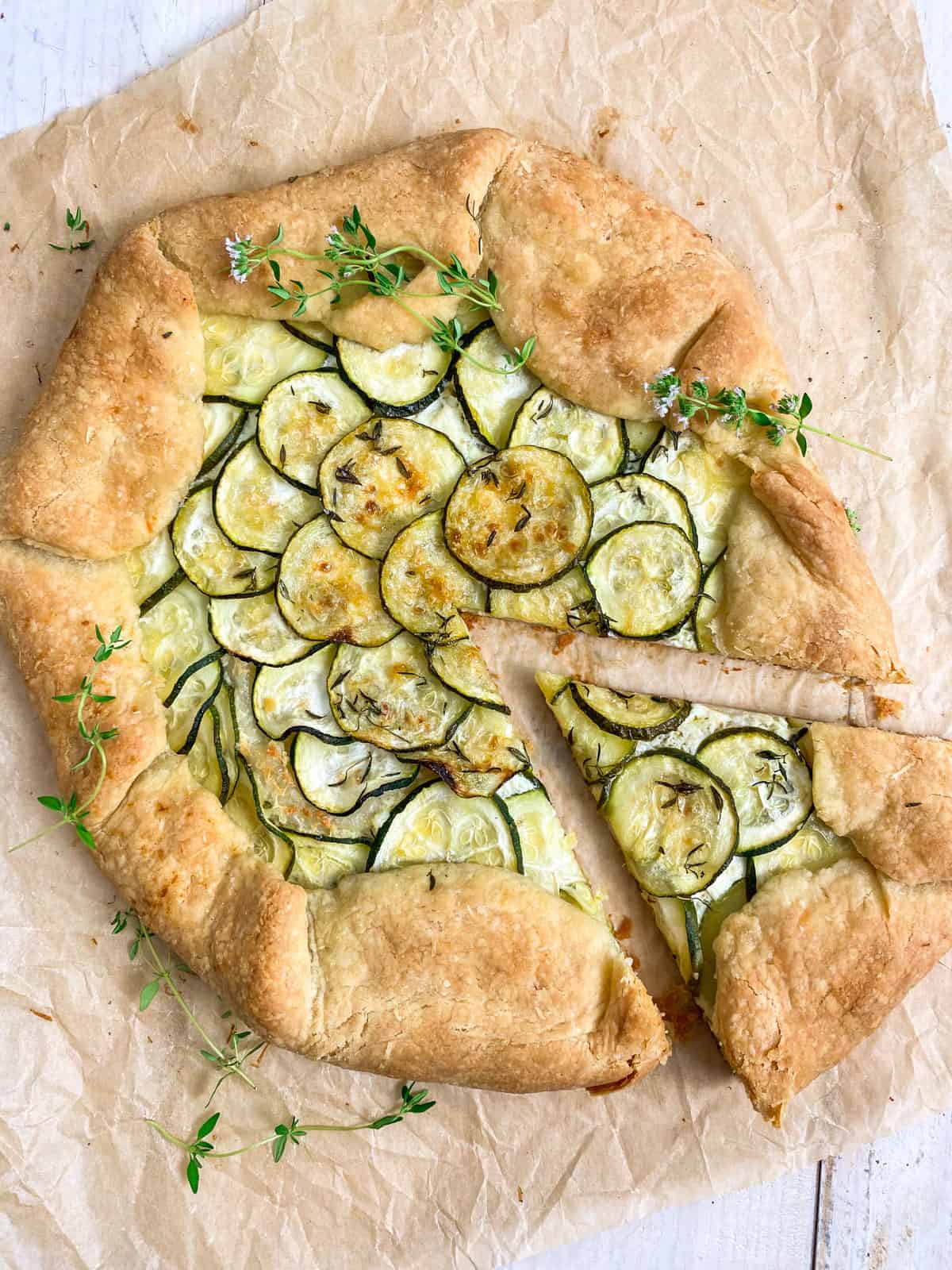 Baked zucchini galette with golden brown crust.