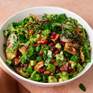 Lebanese fattoush salad recipe with pomegranate molasses.