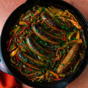 Italian sausage and peppers recipe made in one skillet.