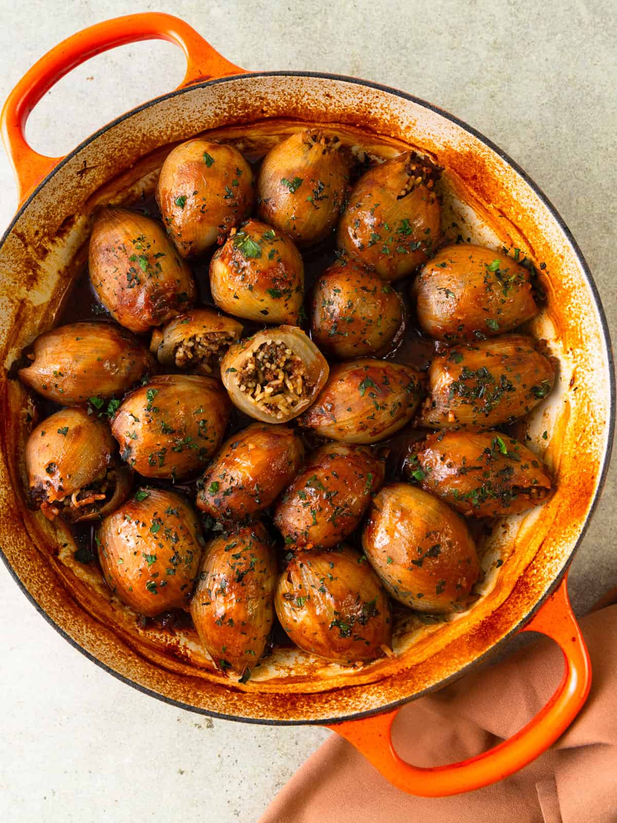 Turkish stuffed onions stuffed with a flavorful meat and rice mixture.