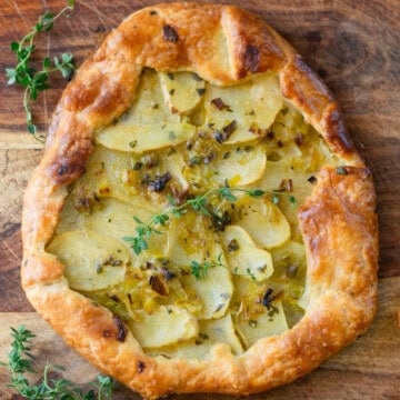 Potato and leek galette with thyme.