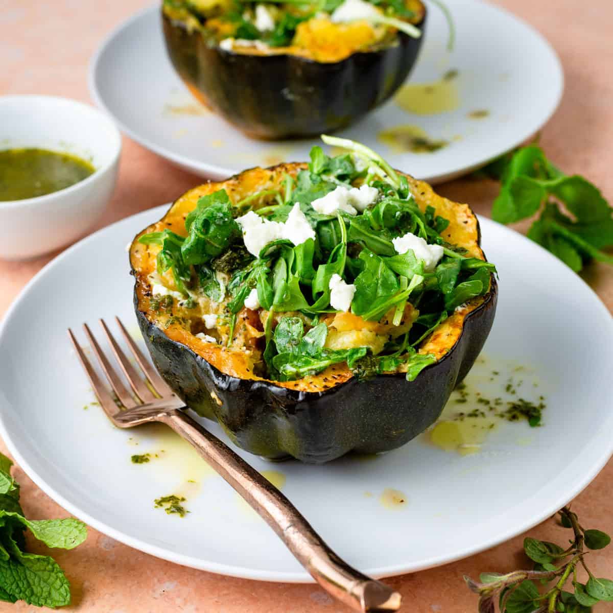 Roasted Acorn Squash with Goat Cheese and Arugula - The Little