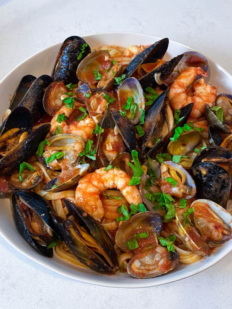 Seafood Pasta with Mussels, Clams and Shrimp - The Little Ferraro Kitchen