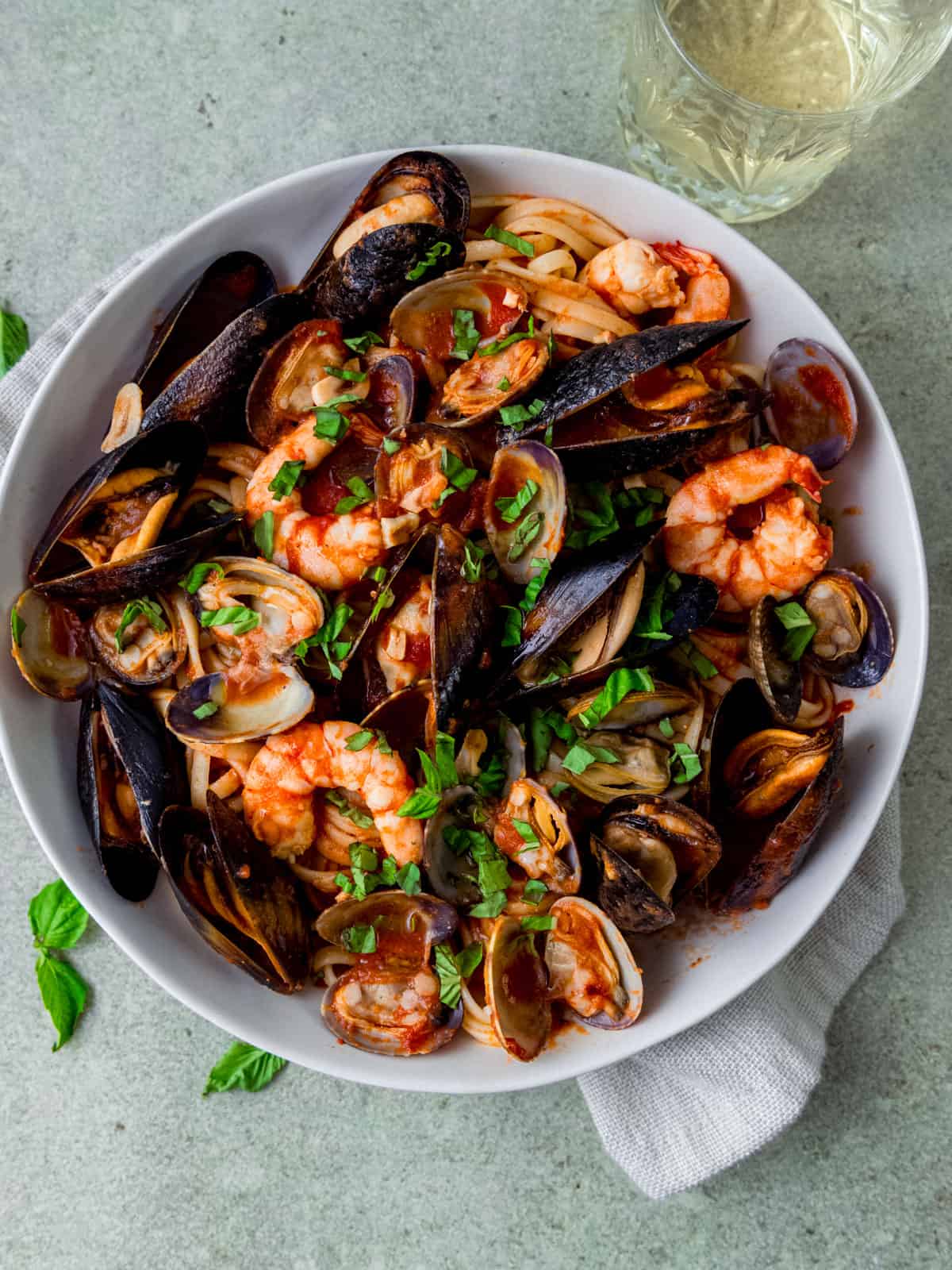 Seafood pasta recipe with mussels and clams.