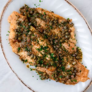 Julia Childs sole meuniere with lemon butter caper sauce.