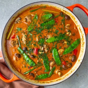 Lemongrass chicken coconut curry with vegetables.